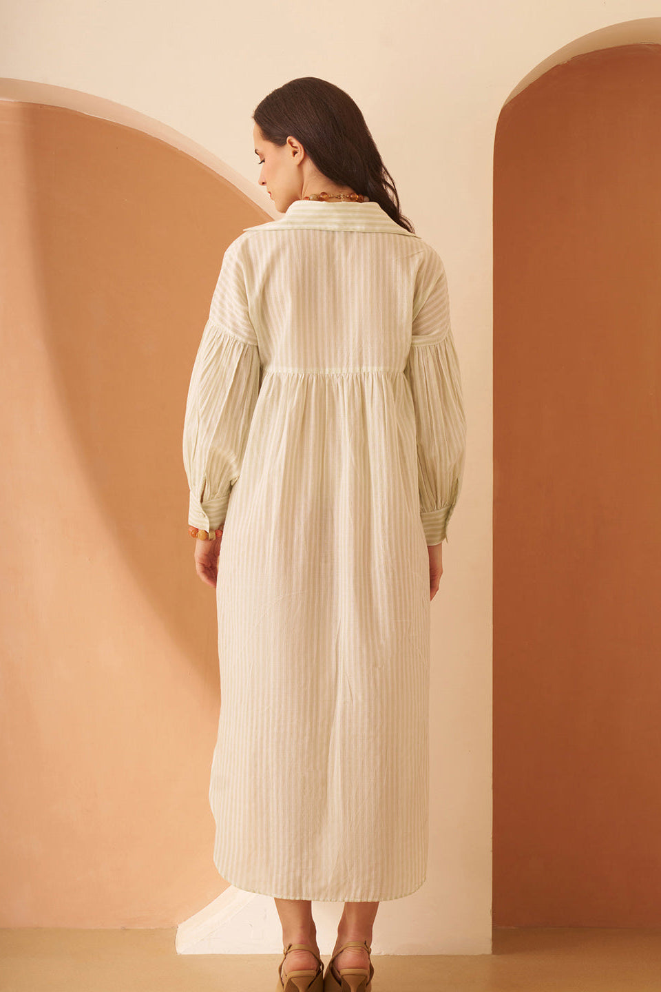 Amagyaa green stripe shirt dress