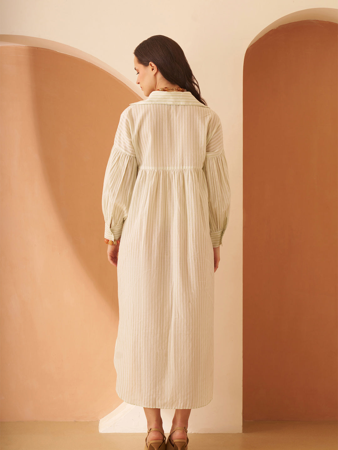 Amagyaa green stripe shirt dress