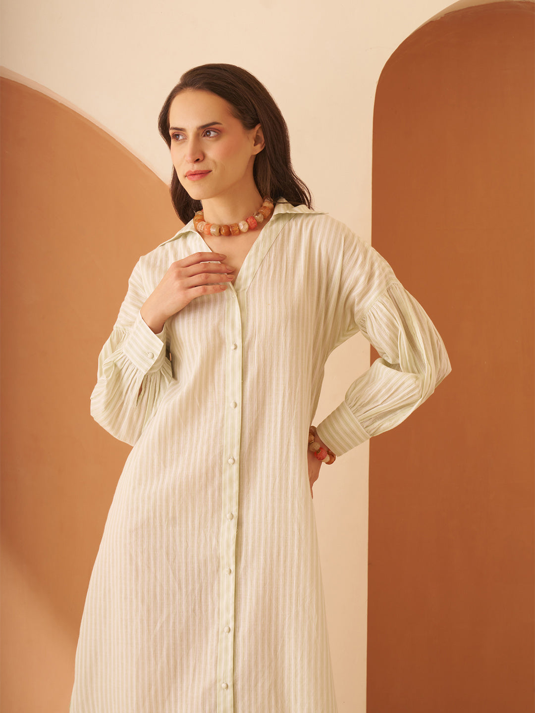 Amagyaa green stripe shirt dress