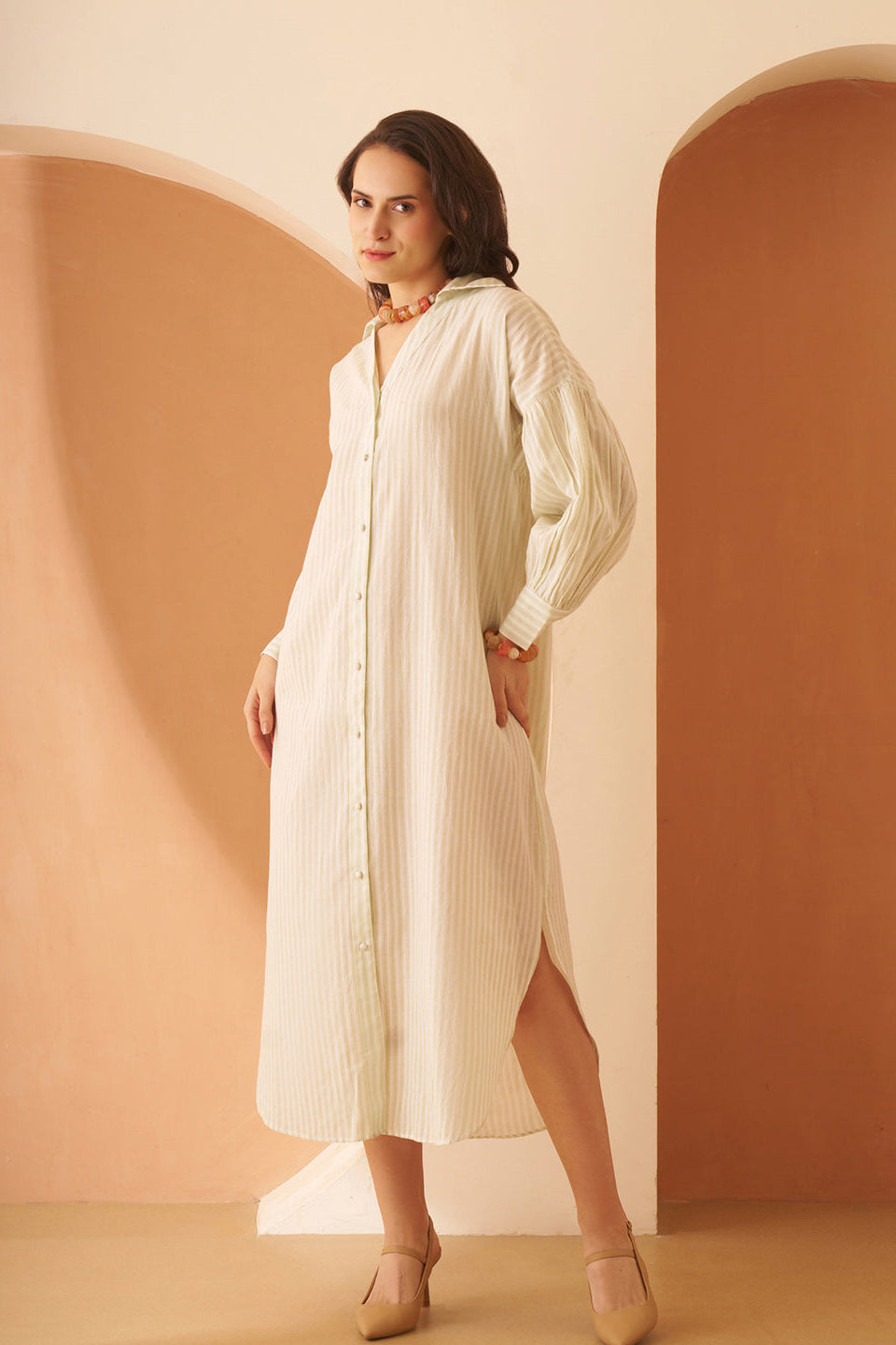 Amagyaa green stripe shirt dress