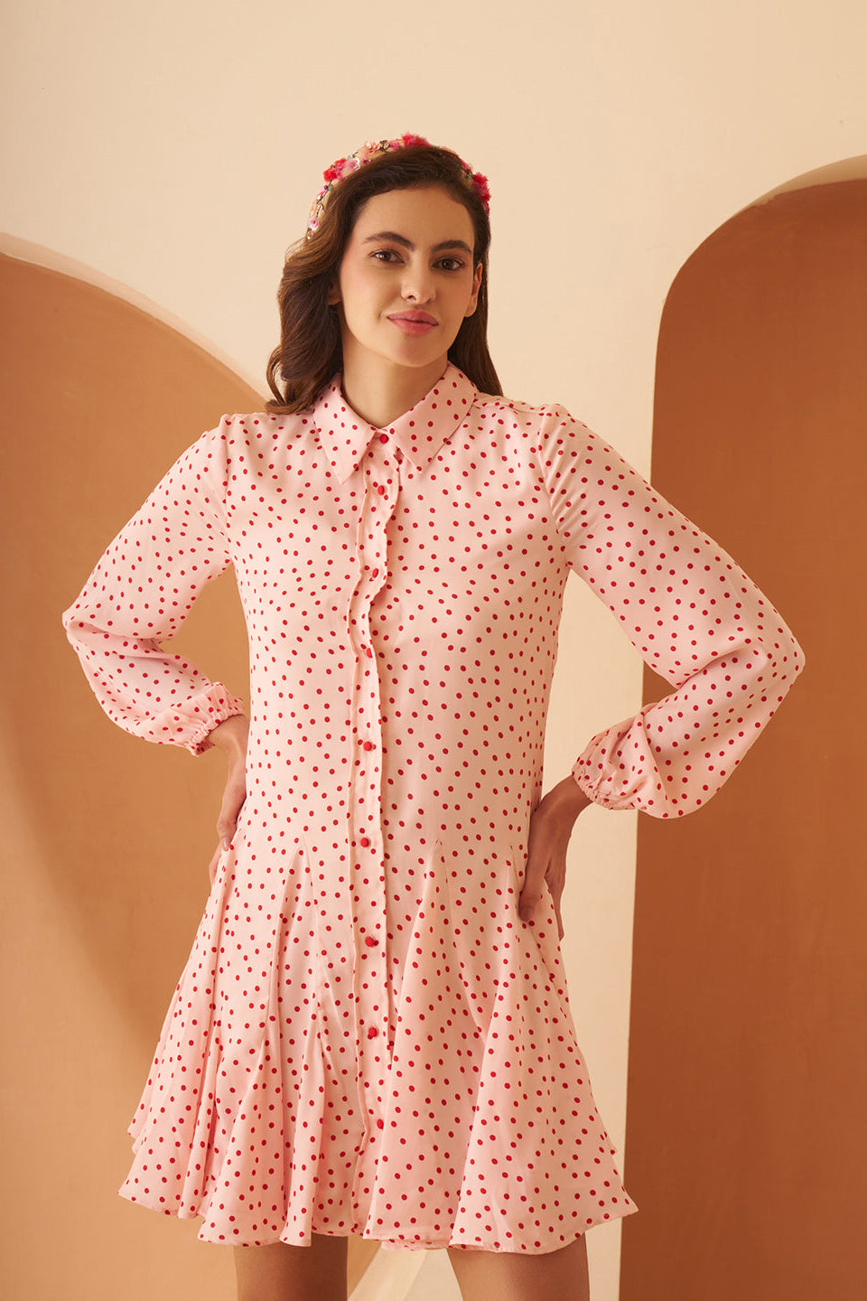 Amagyaa pink polka dot mini dress