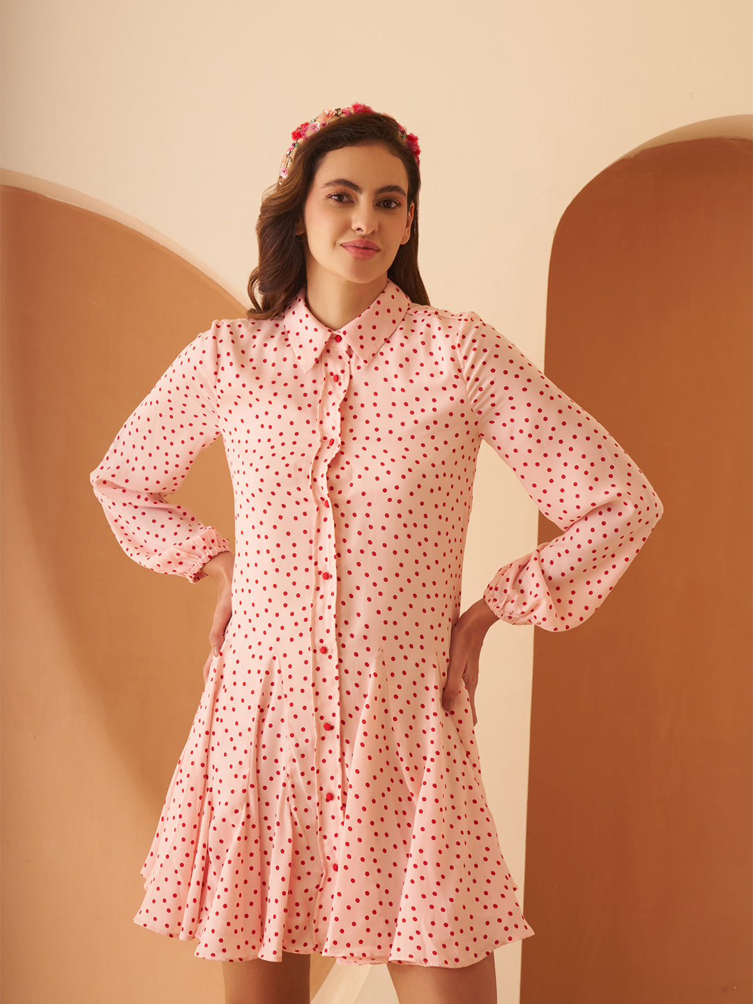 Amagyaa pink polka dot mini dress