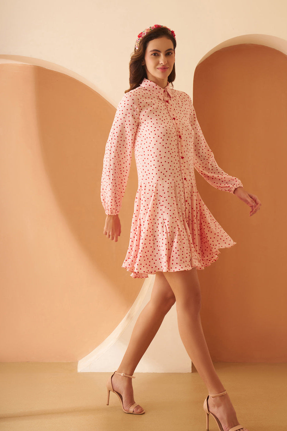 Amagyaa pink polka dot mini dress
