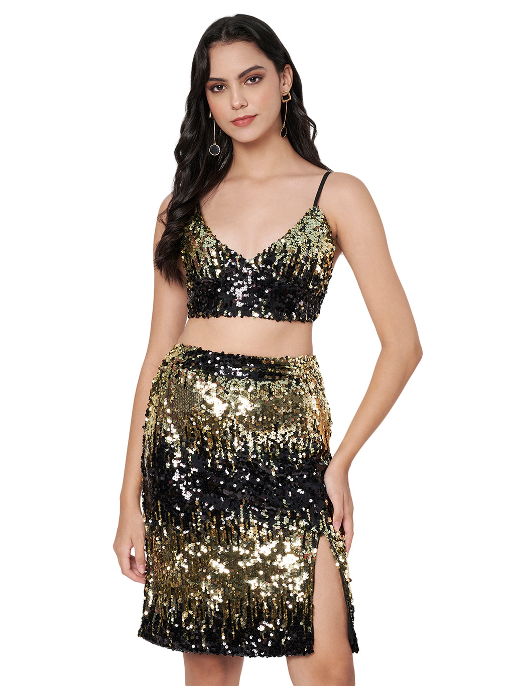 Women's Black Embellished Top with Skirt Co-ords