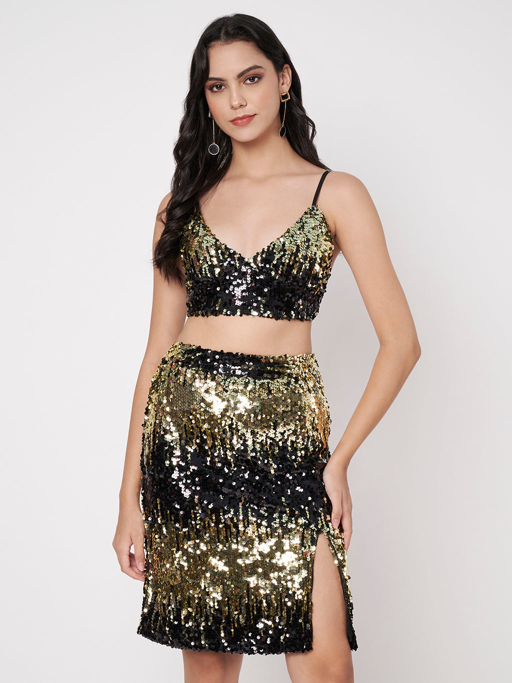 Women's Black Embellished Top with Skirt Co-ords