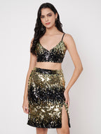 Women's Black Embellished Top with Skirt Co-ords