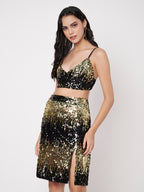 Women's Black Embellished Top with Skirt Co-ords