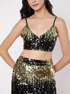 Women's Black Embellished Top with Skirt Co-ords