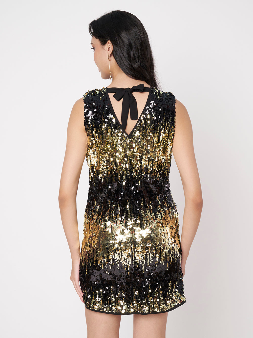 Black Sequin Sleeveless A-Line Mini Dress