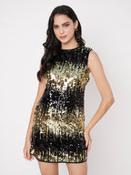 Black Sequin Sleeveless A-Line Mini Dress