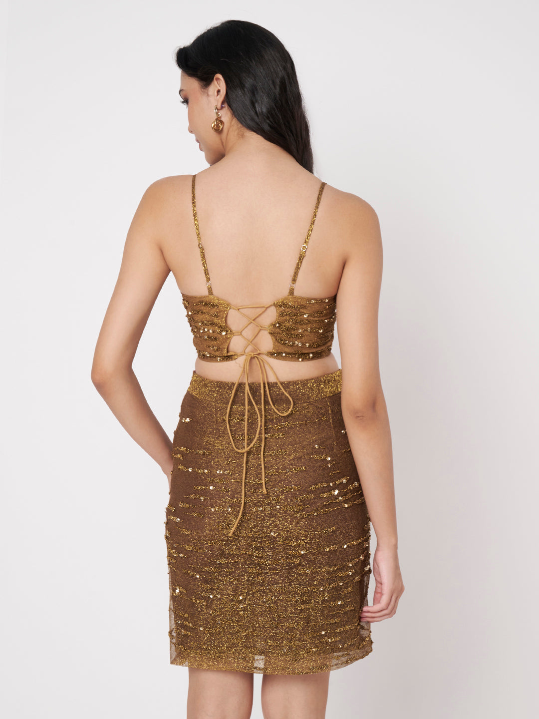 Women's Gold Embellished Top with Skirt Co-ords