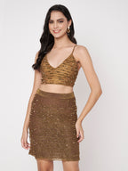 Women's Gold Embellished Top with Skirt Co-ords