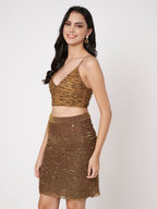 Women's Gold Embellished Top with Skirt Co-ords