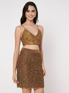 Women's Gold Embellished Top with Skirt Co-ords