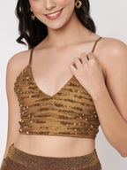 Women's Gold Embellished Top with Skirt Co-ords