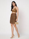 Women's Gold Embellished Top with Skirt Co-ords