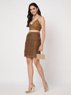 Women's Gold Embellished Top with Skirt Co-ords