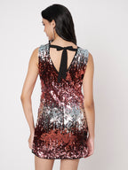 Multi-Color Sequined Sleeveless A-Line Mini Dress