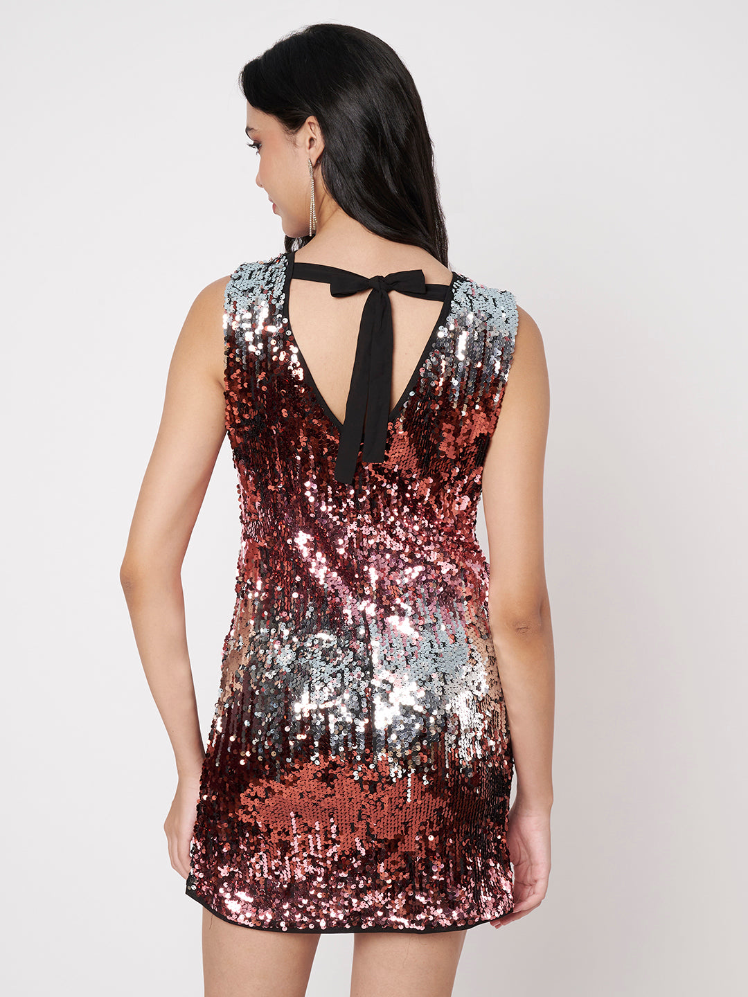 Multi-Color Sequined Sleeveless A-Line Mini Dress
