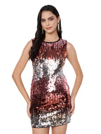 Multi-Color Sequined Sleeveless A-Line Mini Dress