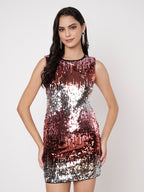 Multi-Color Sequined Sleeveless A-Line Mini Dress