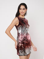Multi-Color Sequined Sleeveless A-Line Mini Dress