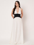 White Polka Dot Halter Neck Maxi Dress