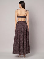 Women's Brown Cotton Polka Dots Top with Skirt Co-ords