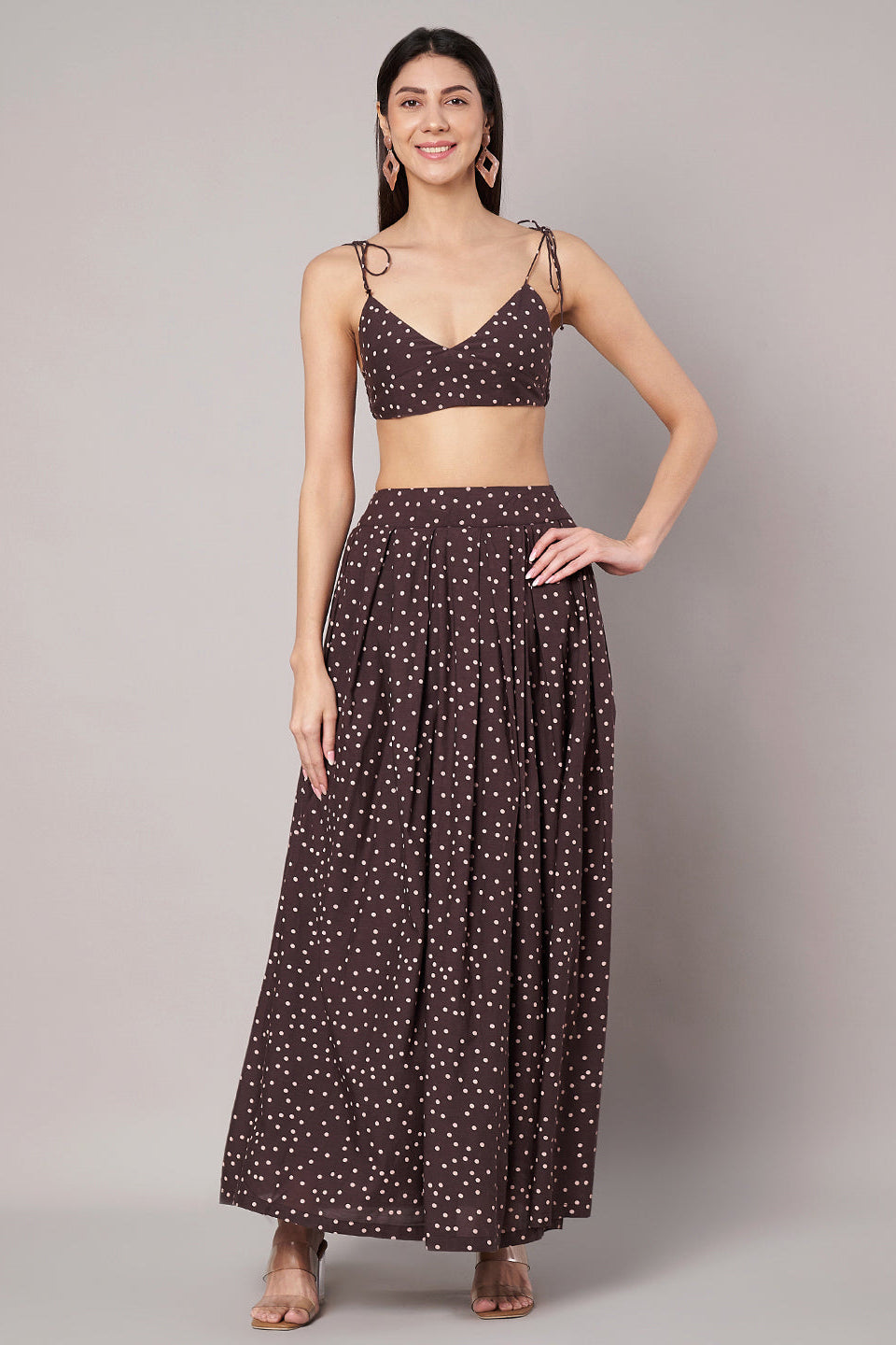 Amagyaa brown polka dot co-ords set