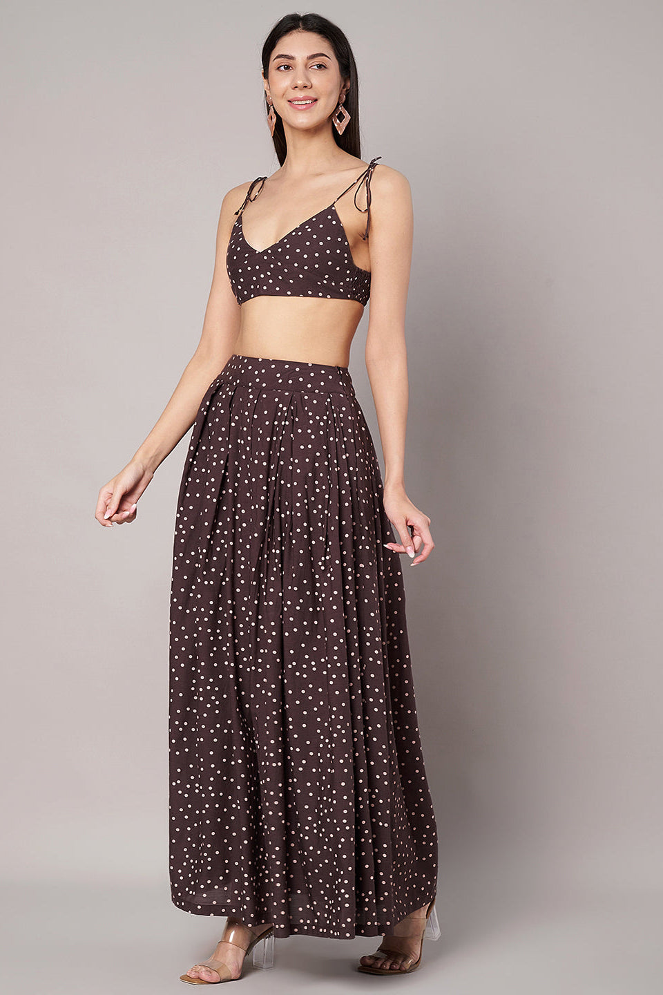 Amagyaa brown polka dot co-ords set