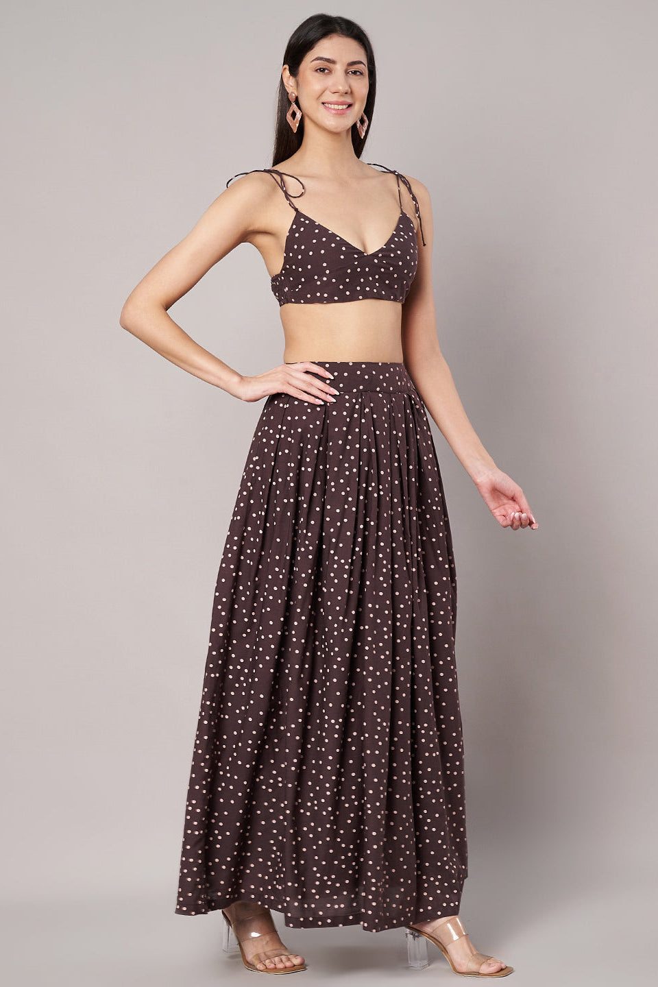 Amagyaa brown polka dot co-ords set