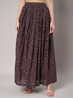 Women's Brown Cotton Polka Dots Top with Skirt Co-ords