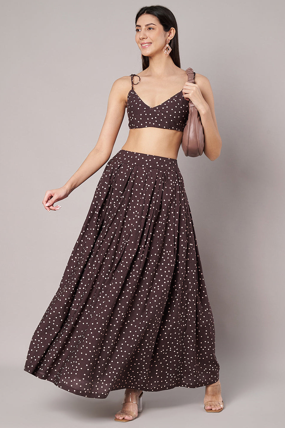 Amagyaa brown polka dot co-ords set