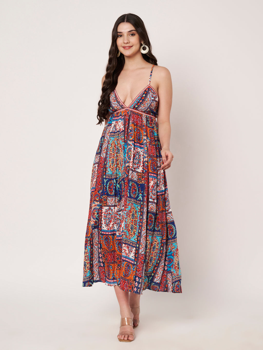 Multi-Print Cotton Rayon Maxi Dress
