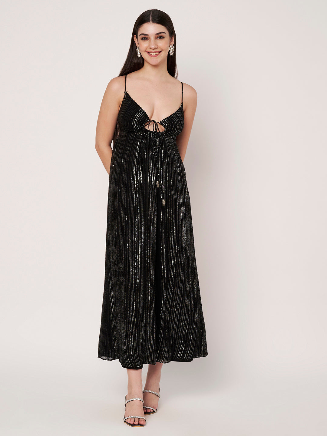Black Lurex Maxi Bead Work Dress