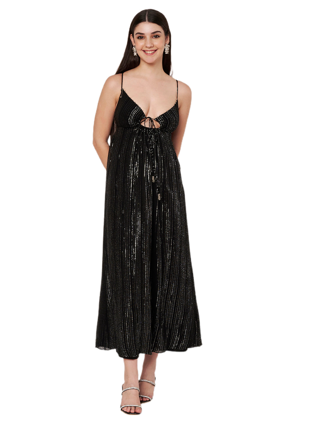 Black Lurex Maxi Bead Work Dress