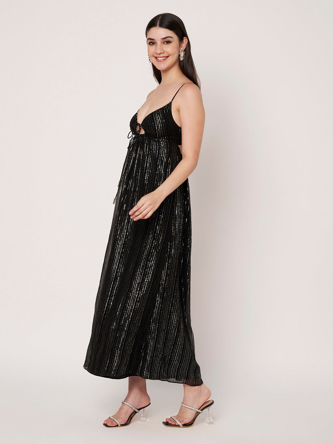 Black Lurex Maxi Bead Work Dress