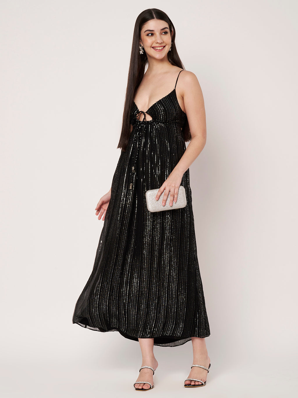 Black Lurex Maxi Bead Work Dress