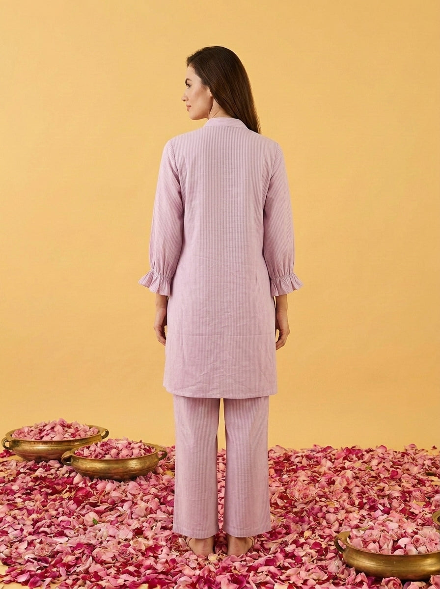 Elegant Pink Embroidered Ethnic Co-Ord Set for Women