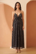 Lurex Black Shoulder Straps Sleeveless Maxi Dress