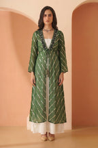 Green Printed Longline Tie-Up Shrug Dress