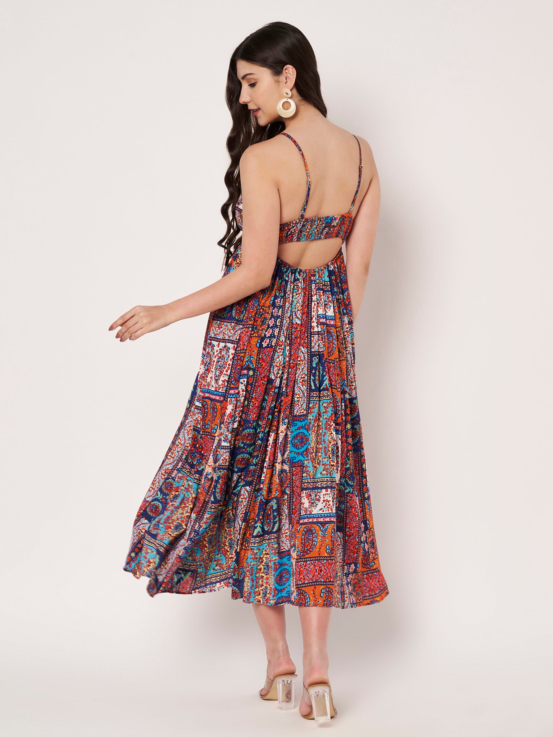 Multi-Print Cotton Rayon Maxi Dress
