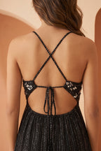 Lurex Black Shoulder Straps Sleeveless Maxi Dress