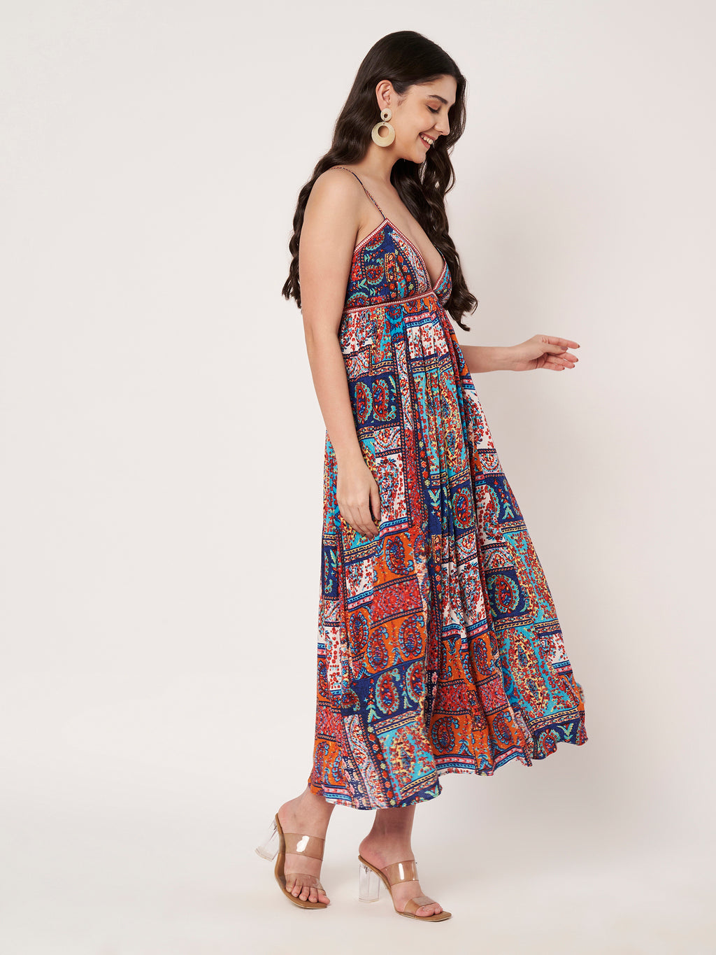Multi-Print Cotton Rayon Maxi Dress