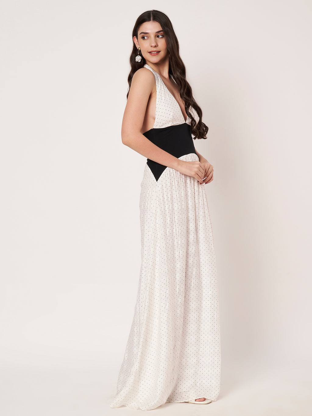 White Polka Dot Halter Neck Maxi Dress