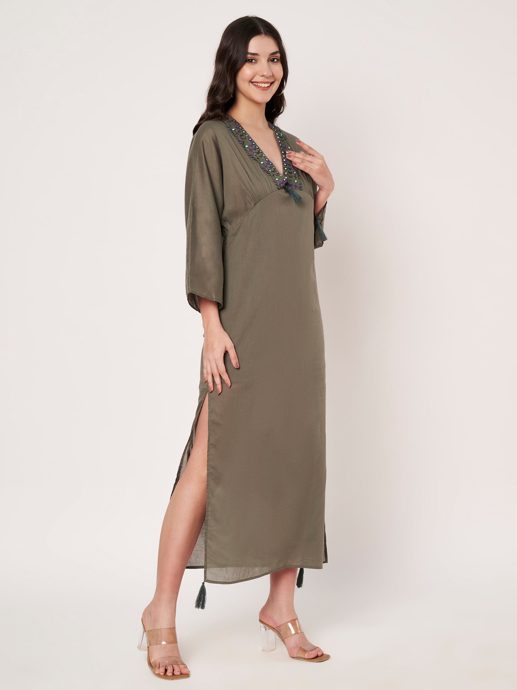 The Noor Olive Kaftan collection