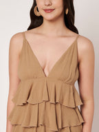 Beige Ruffle Tiered Mini Dress