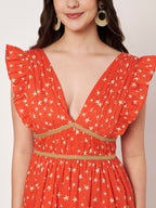 Orange Star Print Mini Dress