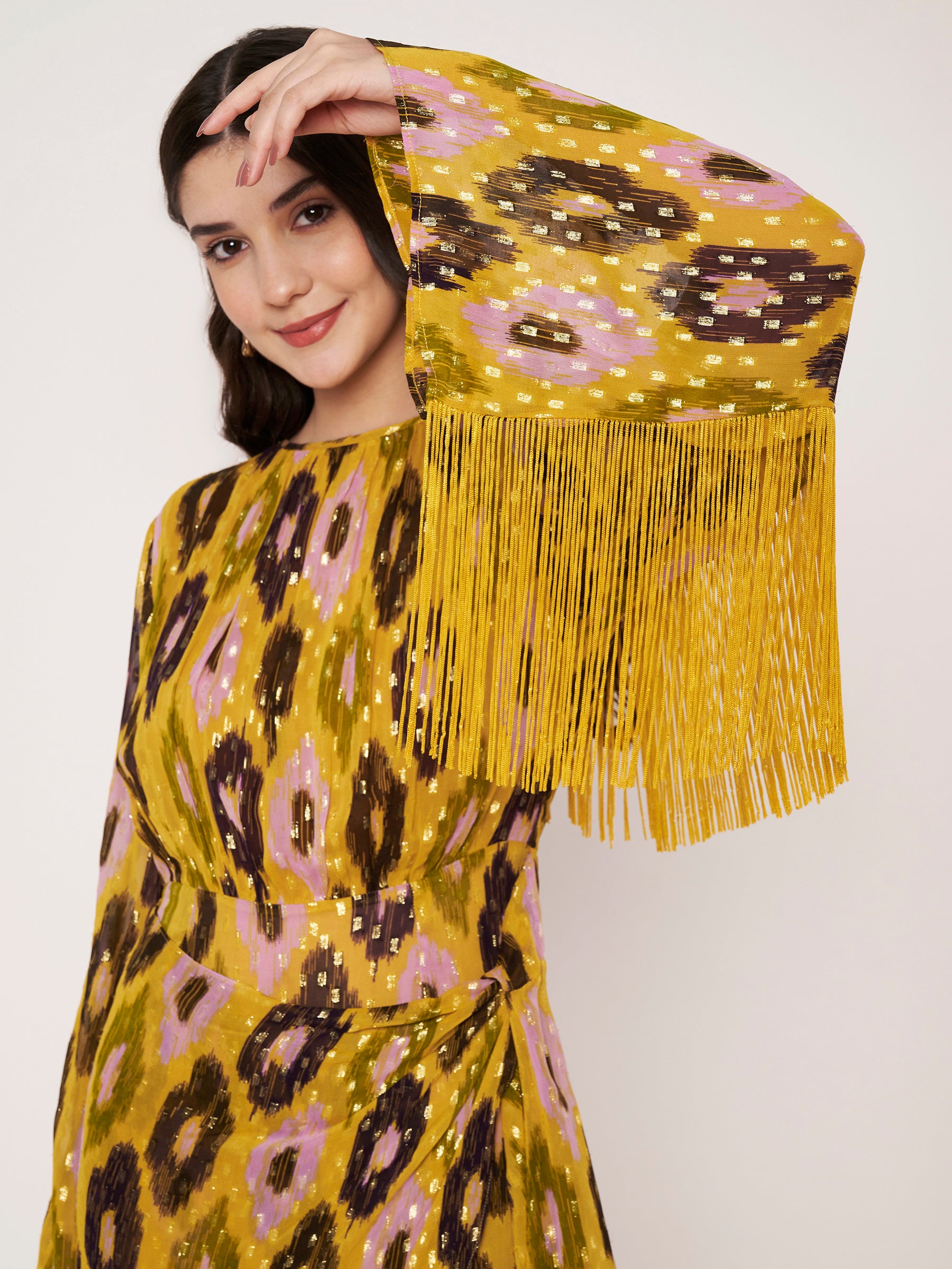 Mustard Yellow Lurex Mini Dress