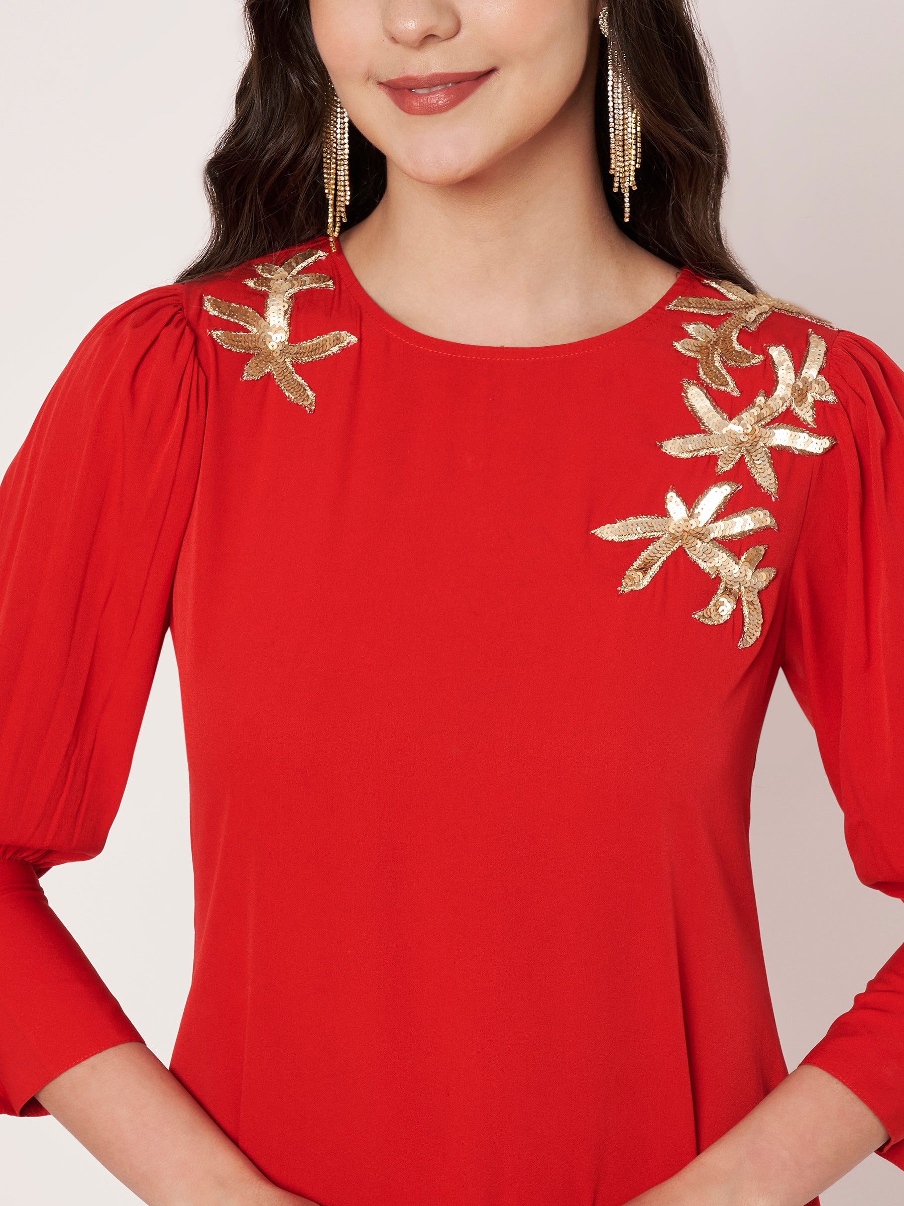 Embellished Red Midi Dress